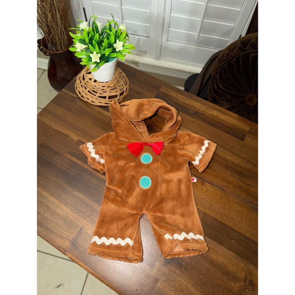Build-A-Bear Gingerbread Man Costume Plush Outfit Brown Holiday Hooded Romper